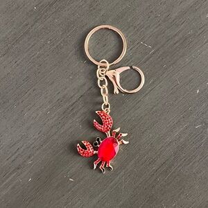 Crab Allover Red Rhinestone 4" Gold Bag Purse Charm Keychain Mermaid Dolphin